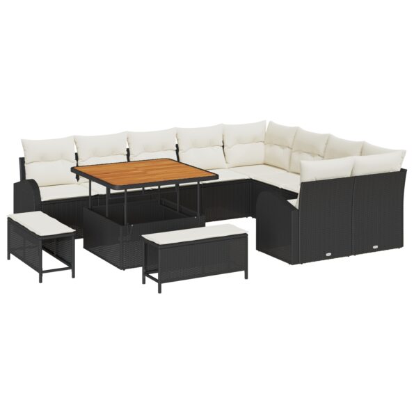 3364375_2.jpg vidaXL 12-dielna záhradná súprava sofa s vankúšmi čierny poly ratan akáciový – Obrázok 2