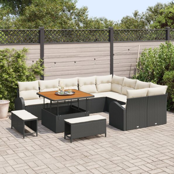 3364375_3.jpg vidaXL 12-dielna záhradná súprava sofa s vankúšmi čierny poly ratan akáciový – Obrázok 3