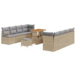 vidaXL 11-dielny set záhradných pohoviek s vankúšmi béžový polyratan akáciový – Obrázok 2