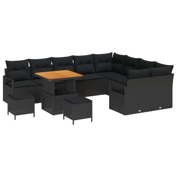 3364509_2.jpg vidaXL 12-dielny záhradný pohovka set s vankúšmi v čiernom polyratane – Obrázok 2