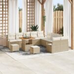 vidaXL 13-dielna záhradná sedačka s vankúšmi Béžová Poly ratan Akácia