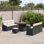 vidaXL 9-dielna záhradná súprava s vankúšmi čierny polyratan akácia – Obrázok 3