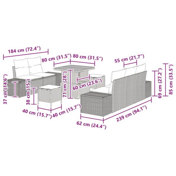 Súprava záhradného gauča vidaXL s 8 kusmi s vankúšmi Čierna Polyratan Akácia, 2-miestny záhradný gauč vidaXL so skladovaním a vankúšmi Čierna Polyratan, 3-kusová záhradná jedálenská súprava s vankúšmi Čierna Polyratan Akácia – Obrázok 12