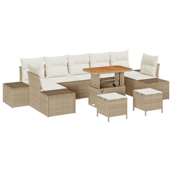 3364721_2.jpg vidaXL 10-dielny záhradný pohovkový set s vankúšmi Béžový Poly Rattan Akácia – Obrázok 2