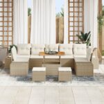 vidaXL 10-dielny záhradný pohovkový set s vankúšmi Béžový Poly Rattan Akácia – Obrázok 3
