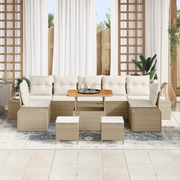 3364721_3.jpg vidaXL 10-dielny záhradný pohovkový set s vankúšmi Béžový Poly Rattan Akácia – Obrázok 3