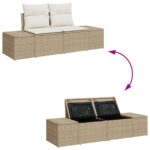 vidaXL 10-dielny záhradný pohovkový set s vankúšmi Béžový Poly Rattan Akácia – Obrázok 9
