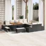 vidaXL 13-dielna záhradná sedacia súprava s vankúšmi čierna poly ratan acacia