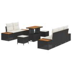 vidaXL 8-dielna záhradná sada sofa s vankúšmi z čierneho polyratanu a akácie – Obrázok 2