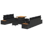 vidaXL 10-dielny záhradný gaučový set s vankúšmi, čierny poly ratan akácia – Obrázok 2