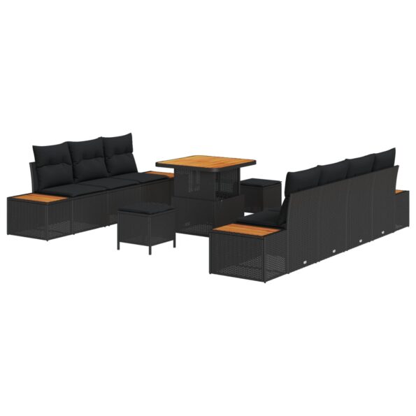 3364824_2.jpg vidaXL 10-dielny záhradný gaučový set s vankúšmi, čierny poly ratan akácia – Obrázok 2