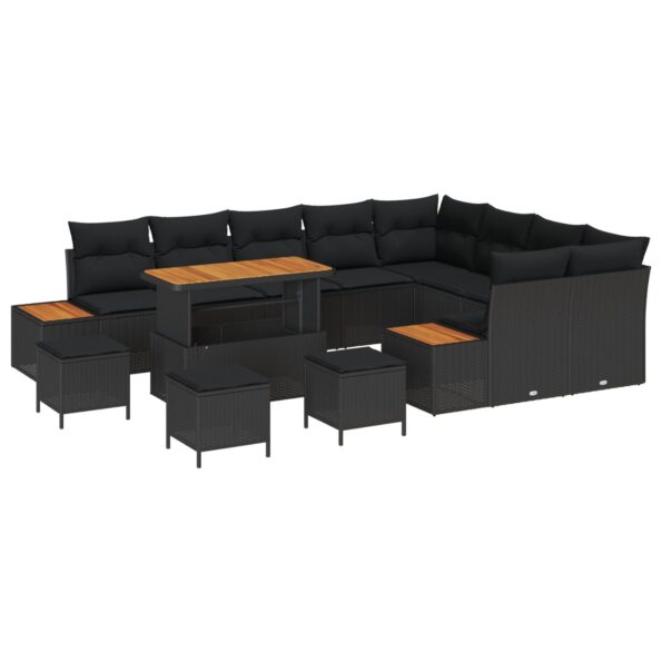 3364909_2.jpg vidaXL 13-dielny záhradný set sedačiek s vankúšmi čierny poly ratan akácia – Obrázok 2