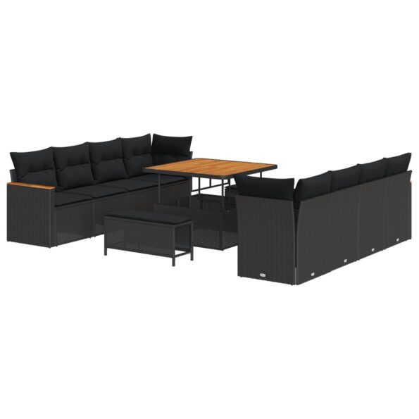 3364974_2.jpg vidaXL 11-dielny záhradný pohovkový set s vankúšmi čierny poly ratan akácia – Obrázok 2