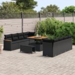 vidaXL 11-dielny záhradný pohovkový set s vankúšmi čierny poly ratan akácia – Obrázok 3