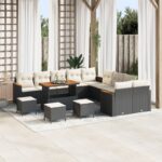 vidaXL 14-dielna súprava pohoviek s vankúšmi čierna poly ratan akácia