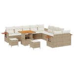 vidaXL 13-dielny záhradný gaučový set s vankúšmi Béžový Poly Ratan Akácia – Obrázok 2
