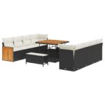 vidaXL 11-dielna záhradná súprava pohoviek s vankúšmi, čierny polyratan, akácia – Obrázok 2