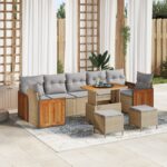 vidaXL 10-dielna záhradná sedačka s vankúšmi béžová poly ratan akácia