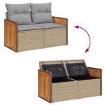 vidaXL 13-dielny záhradný gaučový set s vankúšmi béžový poly ratan akácia – Obrázok 12