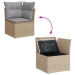 vidaXL 13-dielny záhradný gaučový set s vankúšmi béžový poly ratan akácia – Obrázok 13
