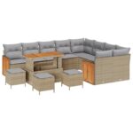 vidaXL 13-dielny záhradný gaučový set s vankúšmi béžový poly ratan akácia – Obrázok 2