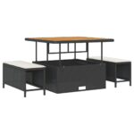 vidaXL 13-dielny záhradný pohovkový set s vankúšmi čierny polyratan akácia – Obrázok 4