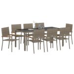 vidaXL 9-dielna súprava záhradného jedálenského setu šedý poly ratan – Obrázok 3