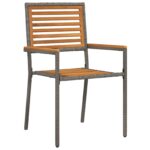 vidaXL 7 kusová záhradná jedálenská súprava sivá poly ratan akácia – Obrázok 6