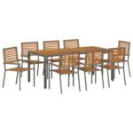 vidaXL 9-dielna sada jedálenského nábytku do záhrady so šedým poly ratanom a akáciou – Obrázok 2