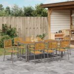 vidaXL 9-dielna sada jedálenského nábytku do záhrady so šedým poly ratanom a akáciou – Obrázok 4