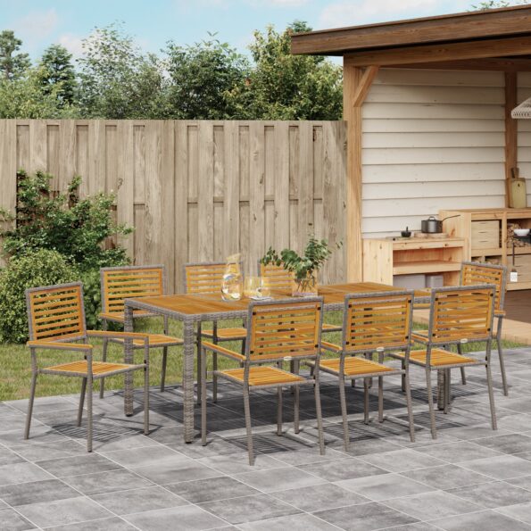 vidaXL 9-dielna sada jedálenského nábytku do záhrady so šedým poly ratanom a akáciou – Obrázok 4