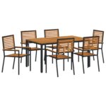 vidaXL 7-dielna záhradná jedálenská súprava čierna poly rattan akácia – Obrázok 2