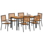 vidaXL 7-dielna záhradná jedálenská súprava čierna poly rattan akácia – Obrázok 3