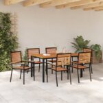 vidaXL 7-dielna záhradná jedálenská súprava čierna poly rattan akácia – Obrázok 4