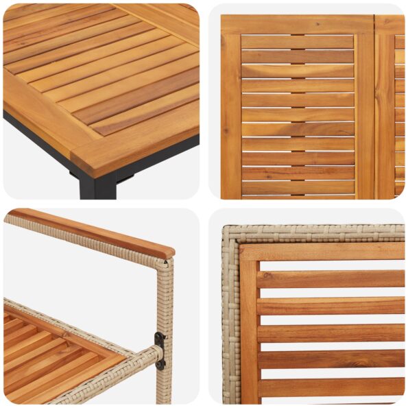 vidaXL 7-dielny záhradný jedálenský set Béžová poly ratan akácia – Obrázok 9