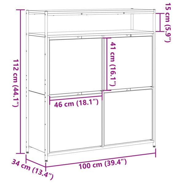 vidaXL Skriňa na topánky s 4 otočnými zásuvkami Čierny dub 100x34x112 cm – Obrázok 12