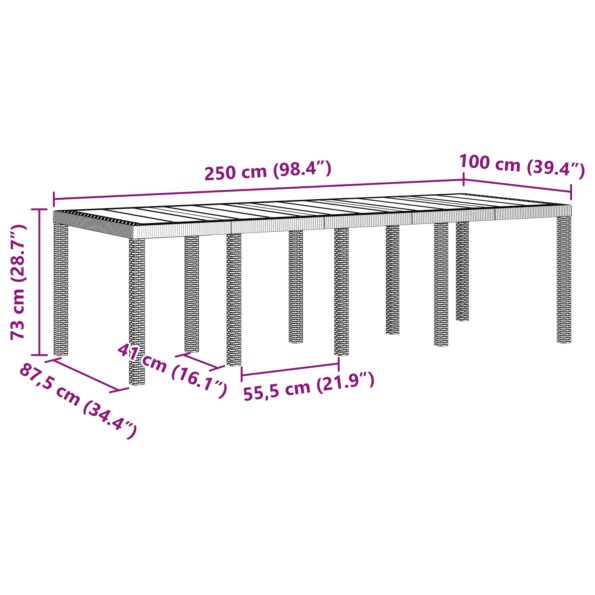vidaXL Záhradný stôl Biela 250x100x73 cm Poly Rattan – Obrázok 11
