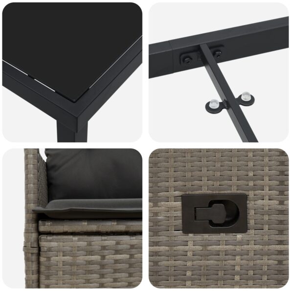 vidaXL 3-dielna záhradná jedálenská súprava s vankúšmi šedý poly ratan – Obrázok 9