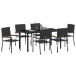vidaXL 7 kusový záhradný jedálenský set čierny polyratan – Obrázok 3