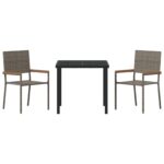 vidaXL 3-dielny záhradný jedálenský set šedý poly ratan – Obrázok 7