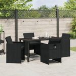 vidaXL 5-dielna súprava vonkajšieho jedálenského setu s vankúšmi čierny polyratan – Obrázok 4