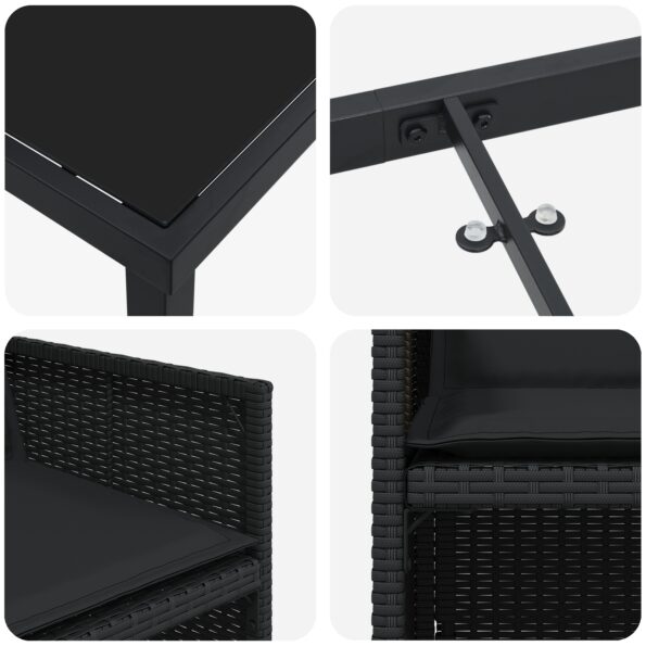 vidaXL 5-dielna súprava vonkajšieho jedálenského setu s vankúšmi čierny polyratan – Obrázok 9
