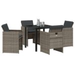vidaXL 5-dielny záhradný jedálenský set s vankúšmi sivý poly ratan – Obrázok 3