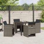 vidaXL 5-dielny záhradný jedálenský set s vankúšmi sivý poly ratan – Obrázok 4