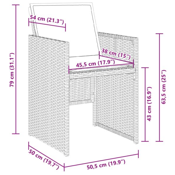vidaXL 5-dielny záhradný jedálenský set s vankúšmi hnedý polyratan – Obrázok 10