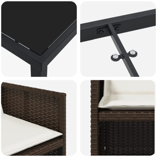 vidaXL 5-dielny záhradný jedálenský set s vankúšmi hnedý polyratan – Obrázok 9