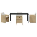 vidaXL 5-dielny záhradný jedálenský set s vankúšmi, béžový polyratan – Obrázok 7