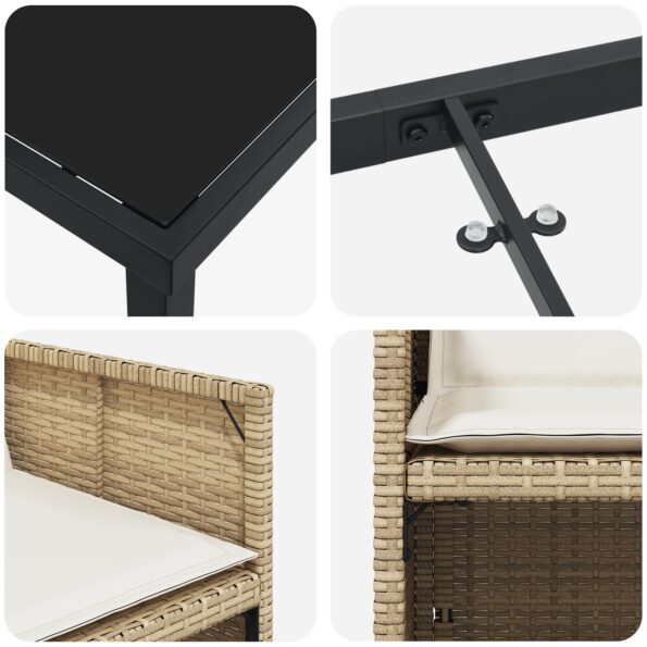 vidaXL 5-dielny záhradný jedálenský set s vankúšmi, béžový polyratan – Obrázok 9