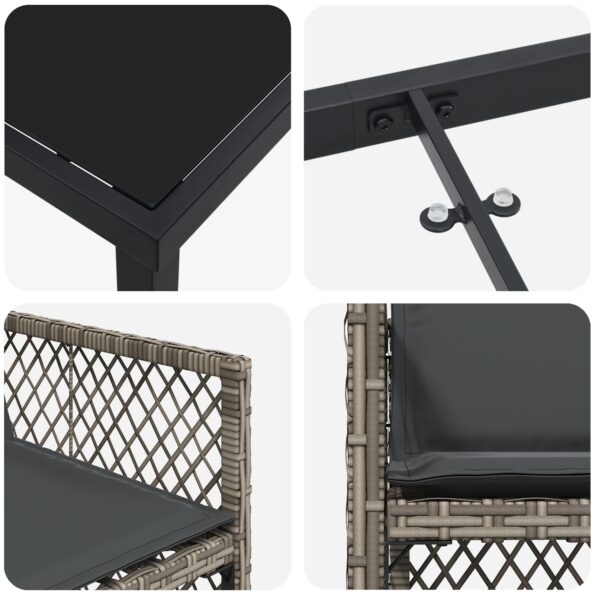 3380627_9.jpg 5-dielna záhradná jedálenská súprava s vankúšmi Sivý poly ratan, Záhradný stôl vidaXL Čierny 160x80x73 cm zo skla, čo odoláva teplu – Obrázok 9