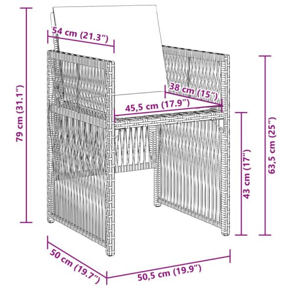 3380659_10.jpg vidaXL 5-dielny záhradný jedálenský set s polstrovaním Hnedý poly ratan – Obrázok 10